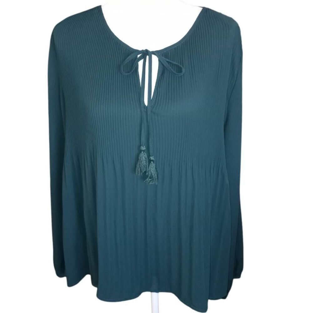 DR2 GREEN PLEATED BLOUSE SZ.L EUC - Picture 2 of 9